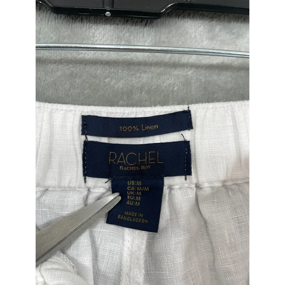 Rachel Roy Linen Cargo Crop Pants Size M White Resort Safari Neutral Minimalist